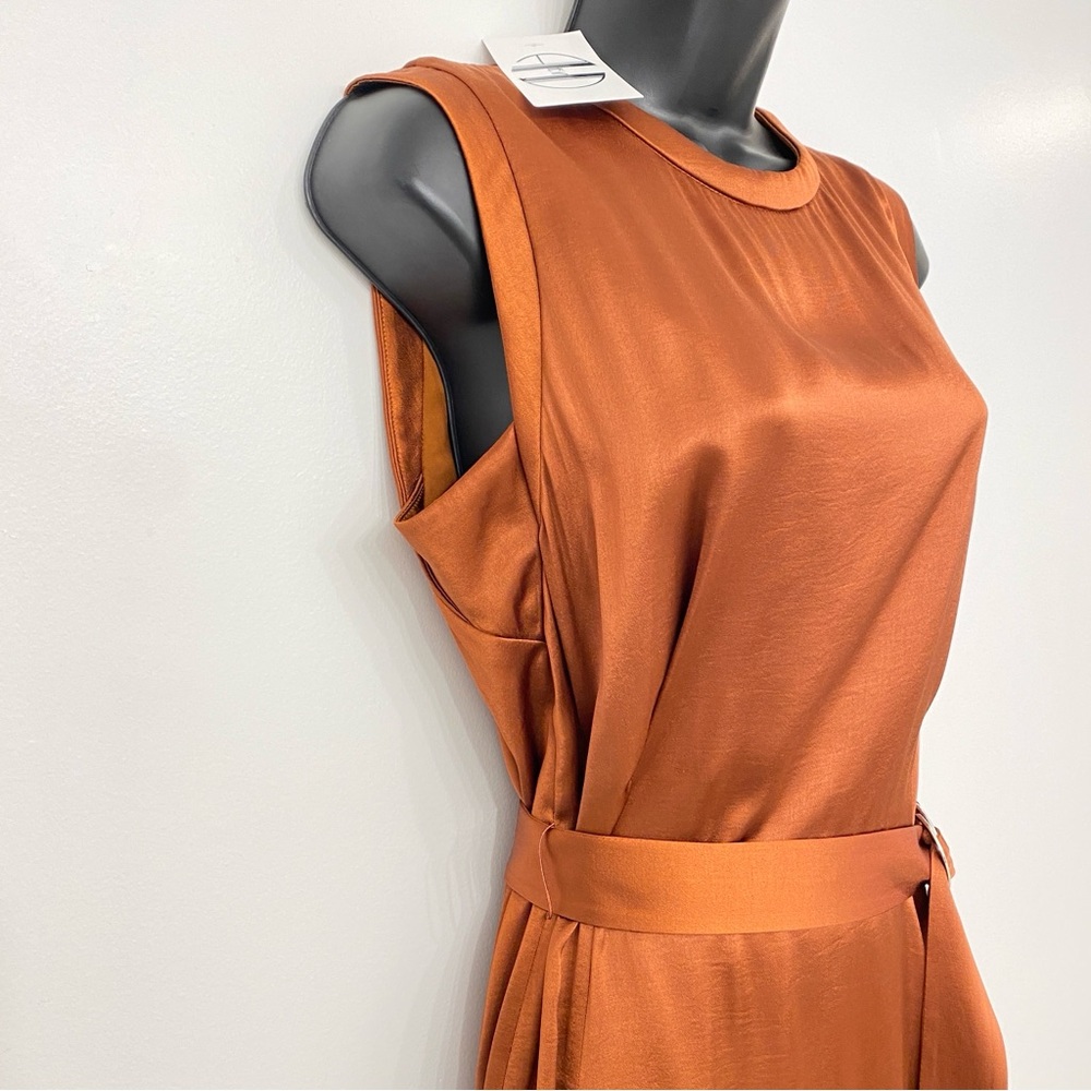 Mango Satin Midi Dress Bronze Wedding Guest High Neck Sleeveless Size M NWT - Picture 3 of 16